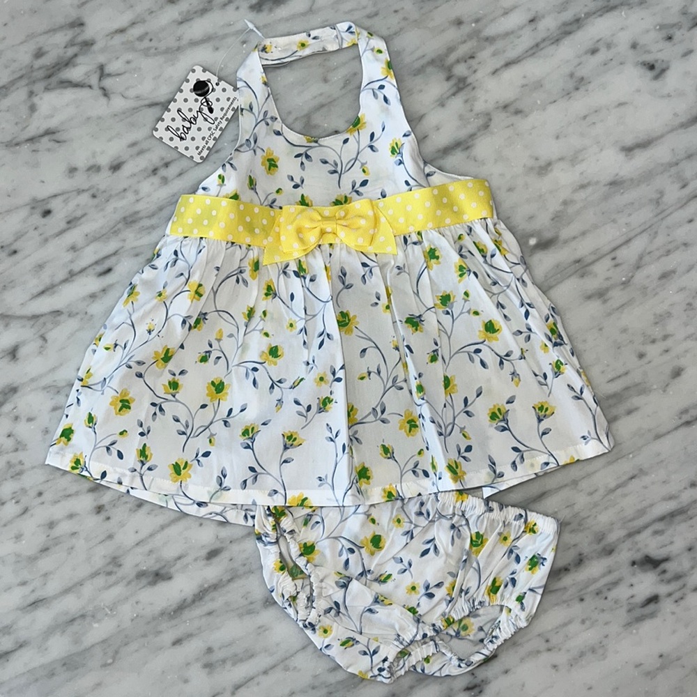 New Baby CZ Floral Halter Dress and Bloomer Set